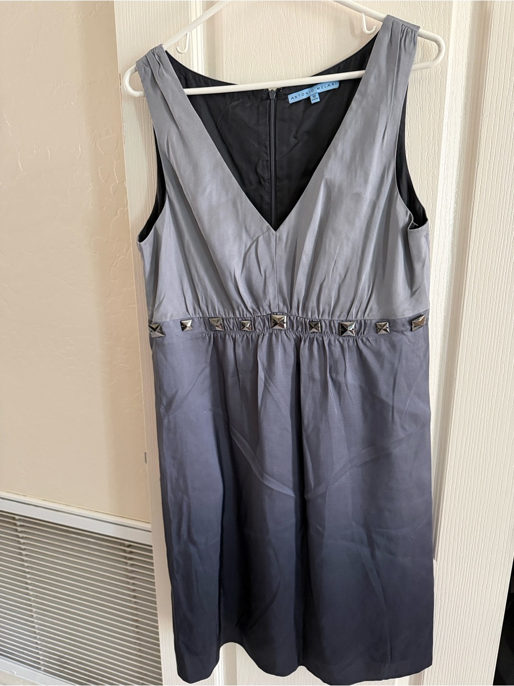 Antony Melani Gray Ombre V-Neck Stud-Waist Sleeveless Dress - cocktail dress